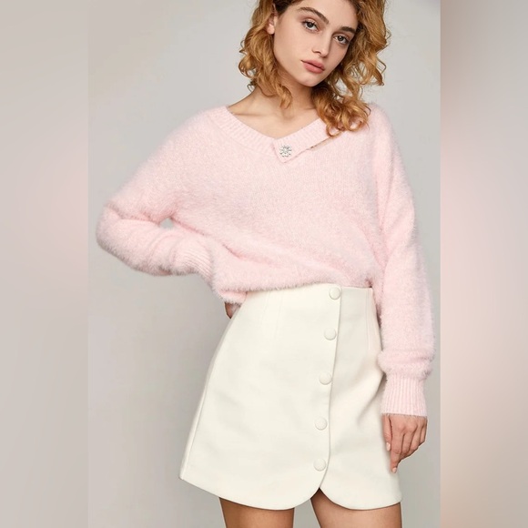 J.ING Myrtle Light Pink Fluffy Rhinestone Decor Sweater NWT Size OS - Picture 1 of 5